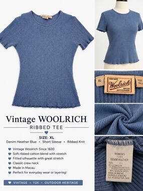 Vintage Woolrich Denim Heather Blue Ribbed Short Sleeve Tee